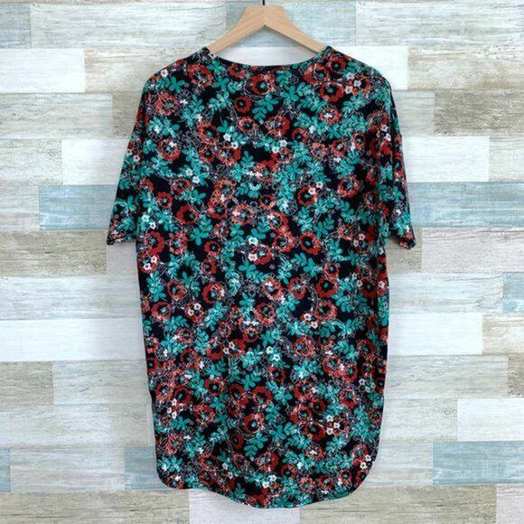 LuLaRoe Irma High Low Tunic Top Black Green Red Floral Print Womens XS - Picture 2 of 5